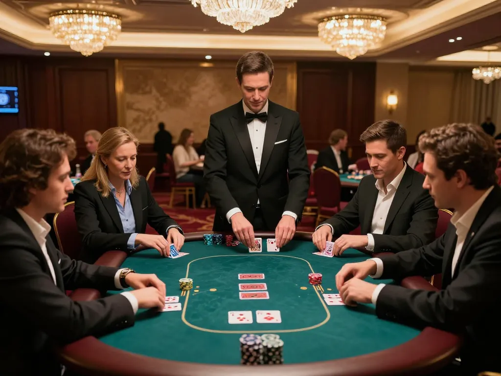 Players enjoying a thrilling poker game at vt88 casino with ambient lighting and high-stakes action.