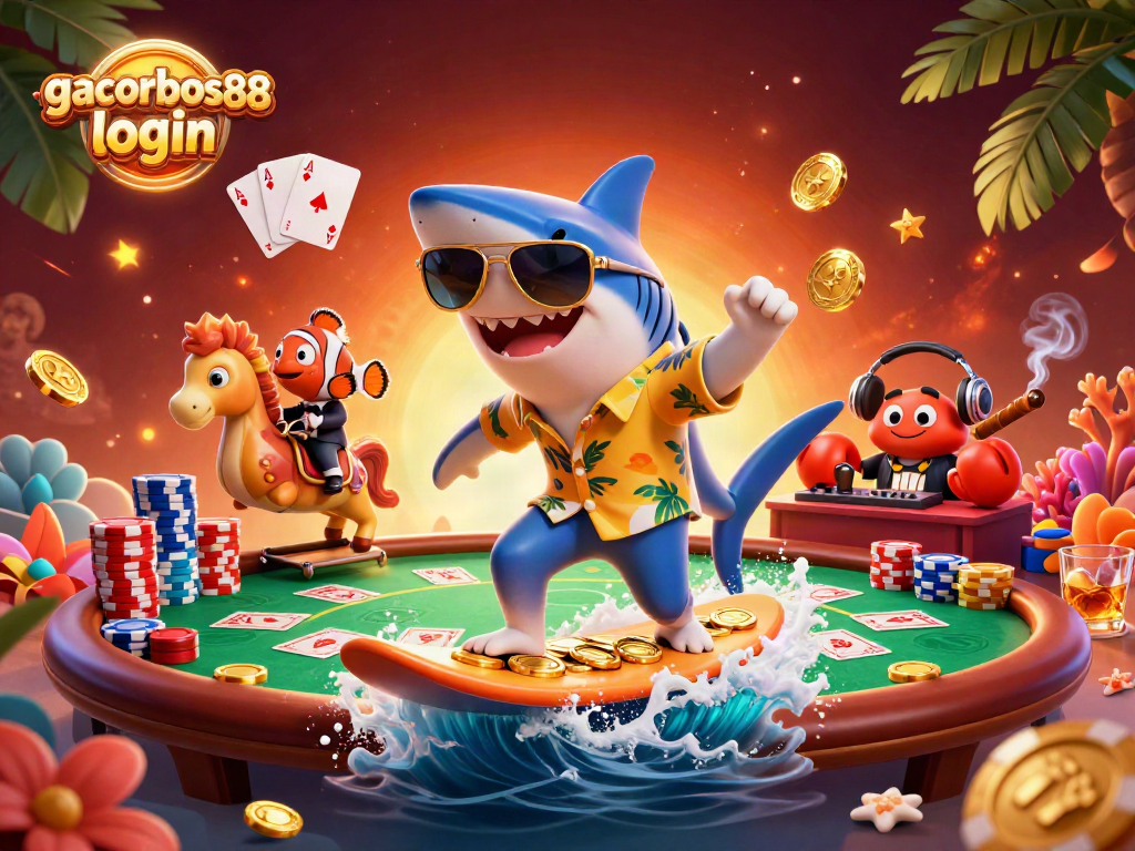 Join the action with gacorbos88 login, surfing gold coins to victory in this vibrant casino scene.