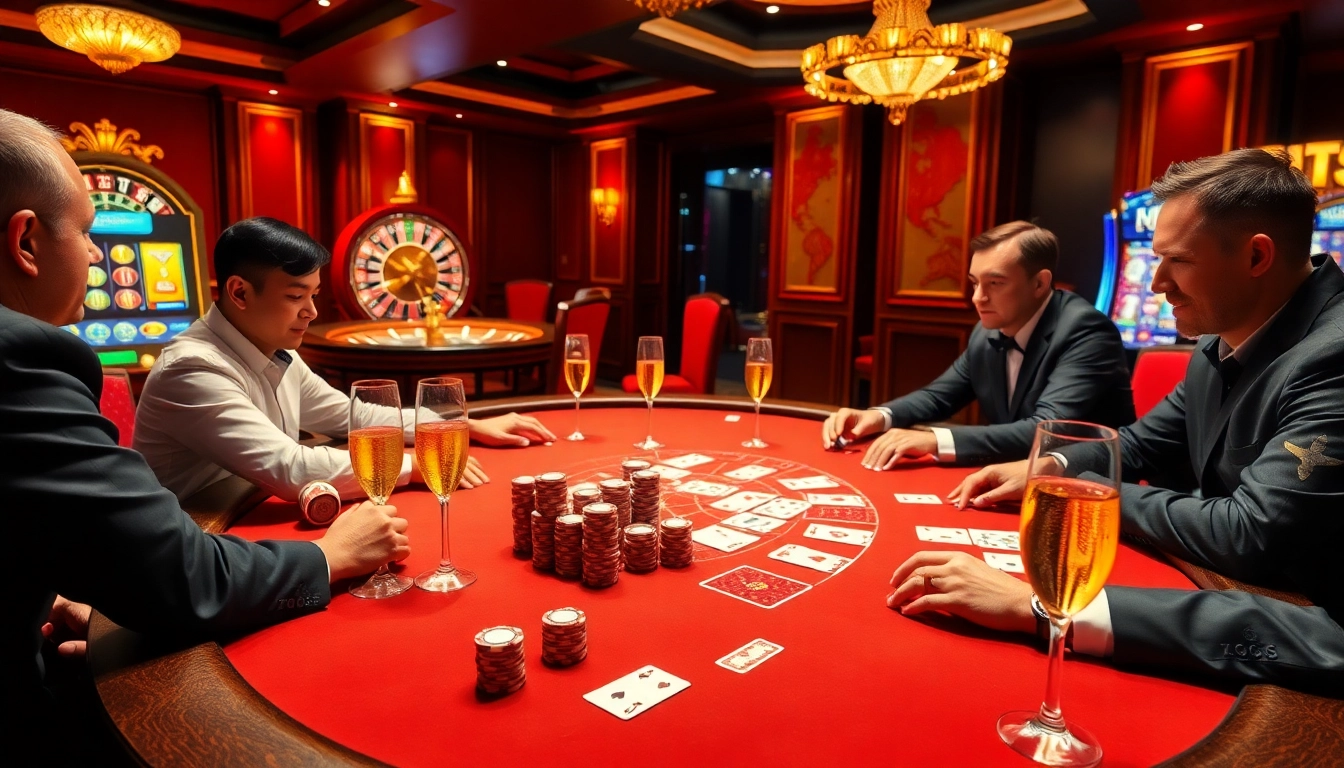 Epic poker showdown featuring king88 .com players at a vibrant casino table.