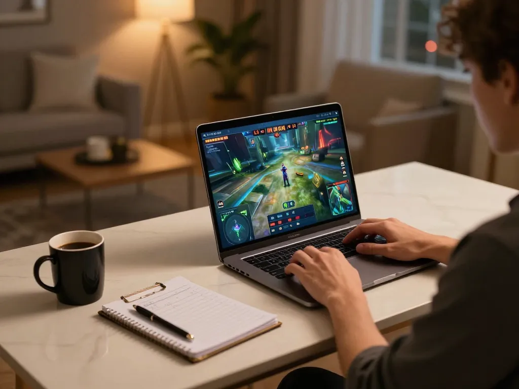 Experience the excitement of HITCLUB gaming through a laptop in a cozy home environment while planning your next move.