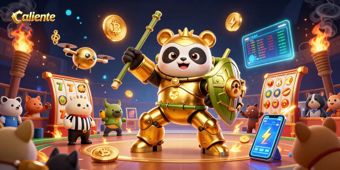Spin slots and unleash wins at Caliente with a vibrant, energetic casino scene featuring a golden panda!