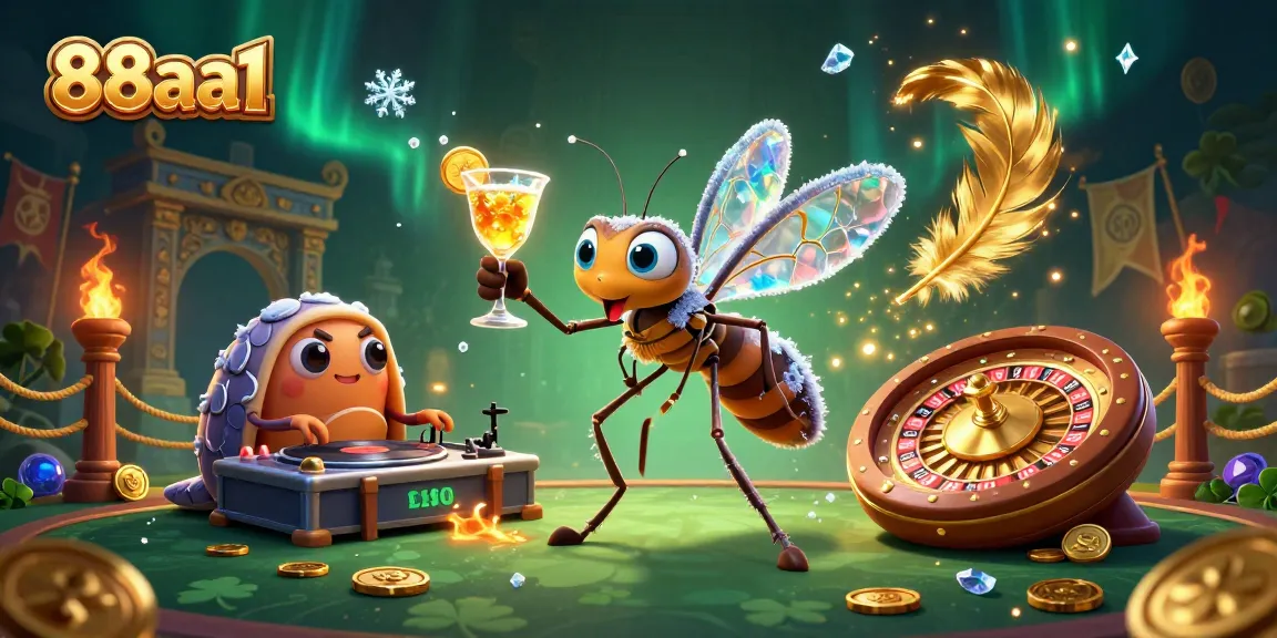Experience 88aa1 as a thrilling casino with a dynamic scene showcasing unique characters and vibrant elements.