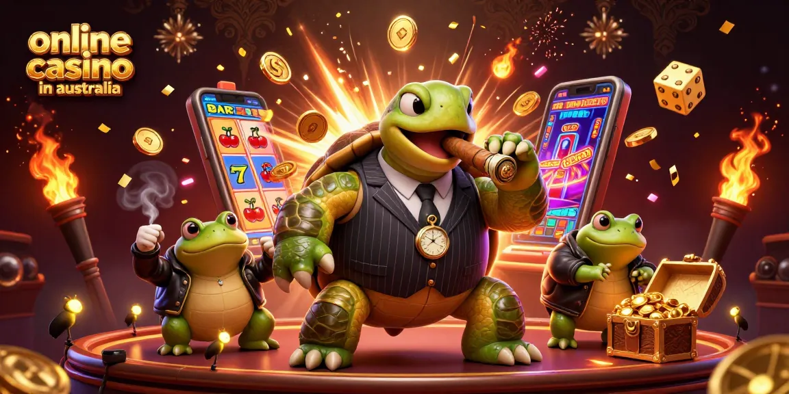Celebrate thrilling gameplay at an online casino in Australia with vibrant characters and jackpot excitement.