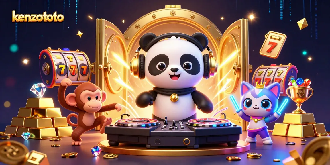Kenzototo brings excitement with a 3D DJ panda and dynamic animation of slots and treasures shining.