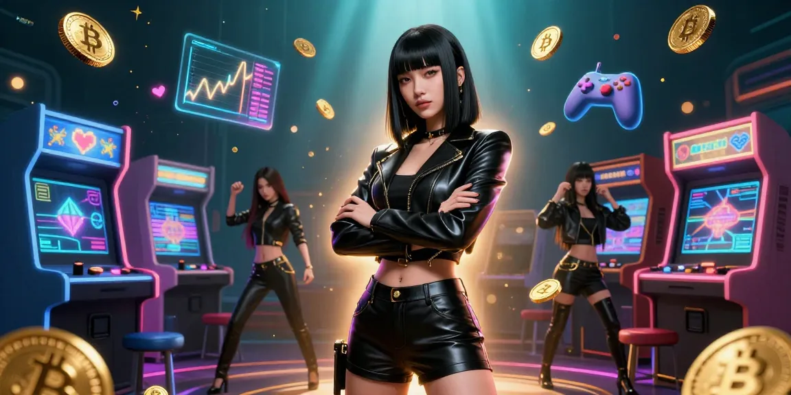 Experience the thrill of winning at NEW88 with a stunning Asian woman in a futuristic casino surrounded by Bitcoin and game elements.