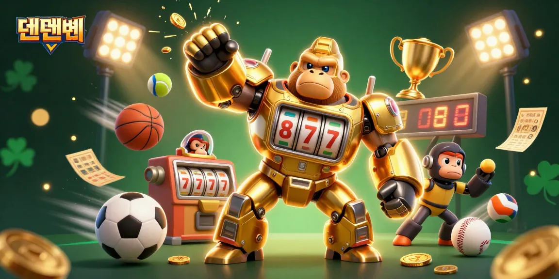 Experience thrilling wins at 텐텐벳 with a dynamic 3D casino scene featuring a golden gorilla mech.