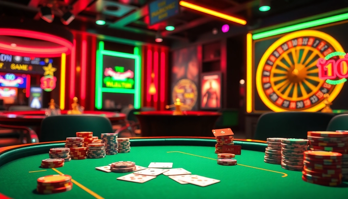Dynamic casino scene featuring a poker table and roulette wheel while illustrating porn game excitement.
