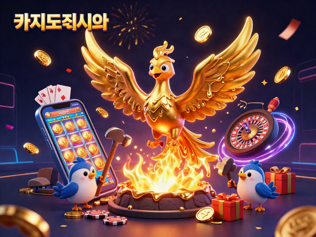 카지노사이트에서 보너스를 받으며 슬롯 게임을 즐기는 화려한 일러스트