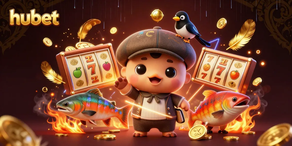 Spin slots with hubet's playful Nessie and friends amidst gold coins and colorful game elements.