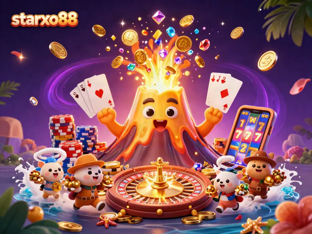 Engage with starxo88, where the golden volcano erupts into coins and gems, symbolizing thrilling casino jackpots.