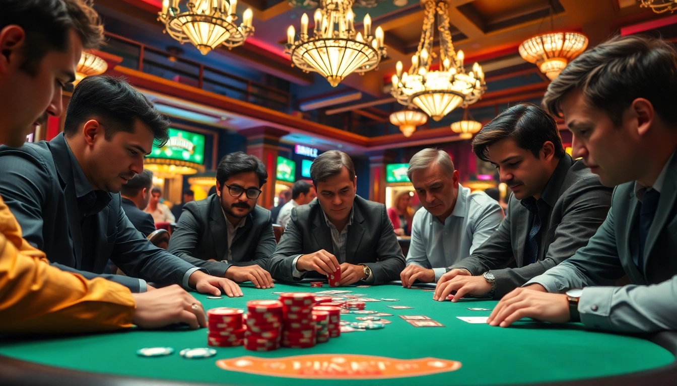 Players participating in an exciting Poker Game with concentration and strategy at a casino table.