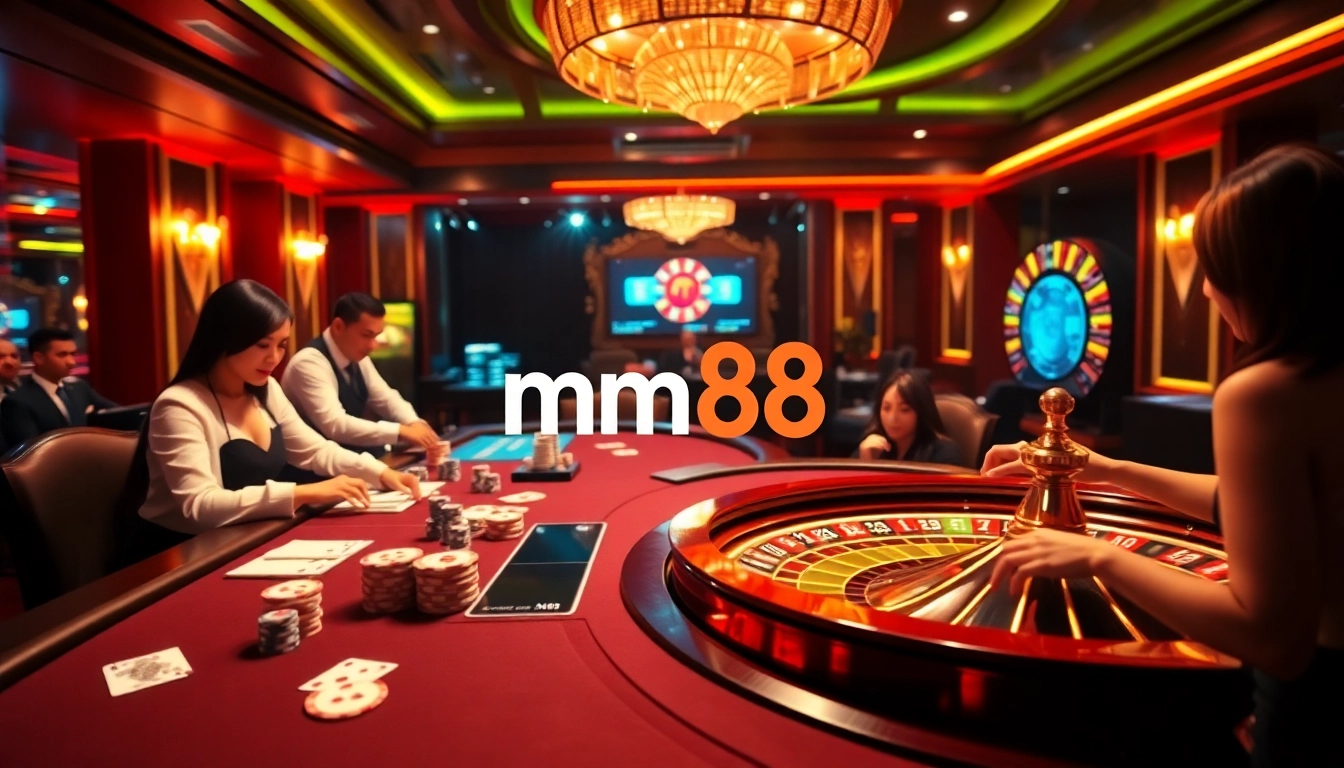 Experience high-stakes gameplay with mm88 at a luxurious casino table filled with action.