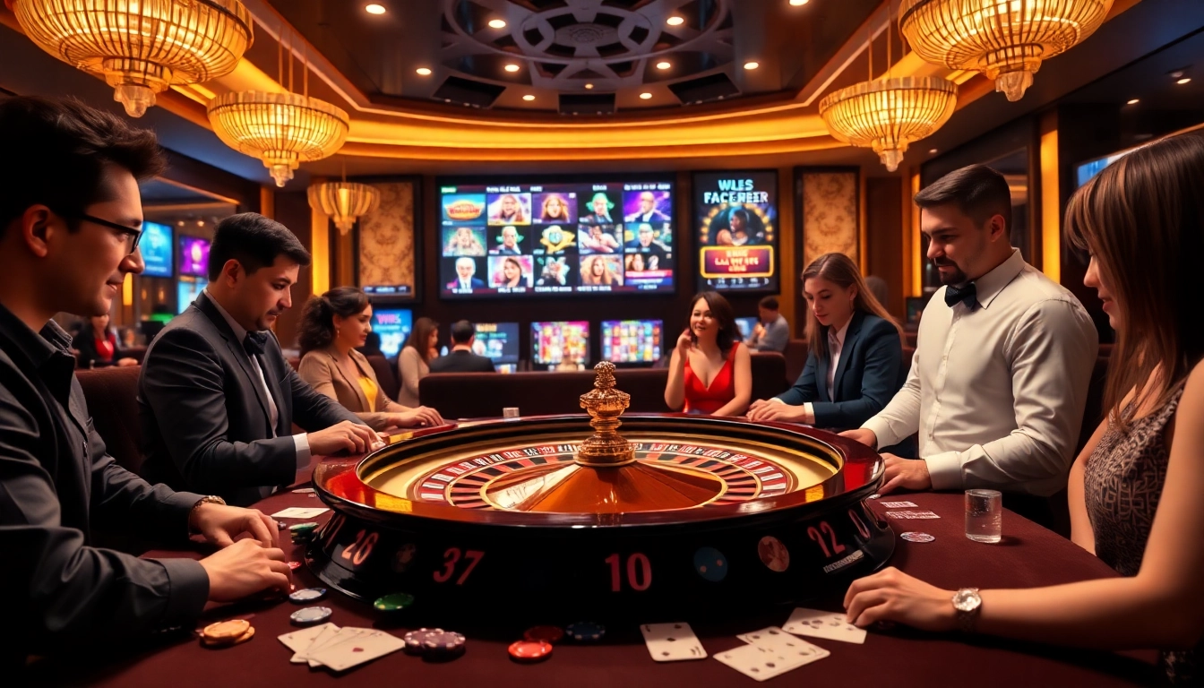Experience the thrill of RR88 Auction with vibrant casino tables, players, and professional gambling decor.