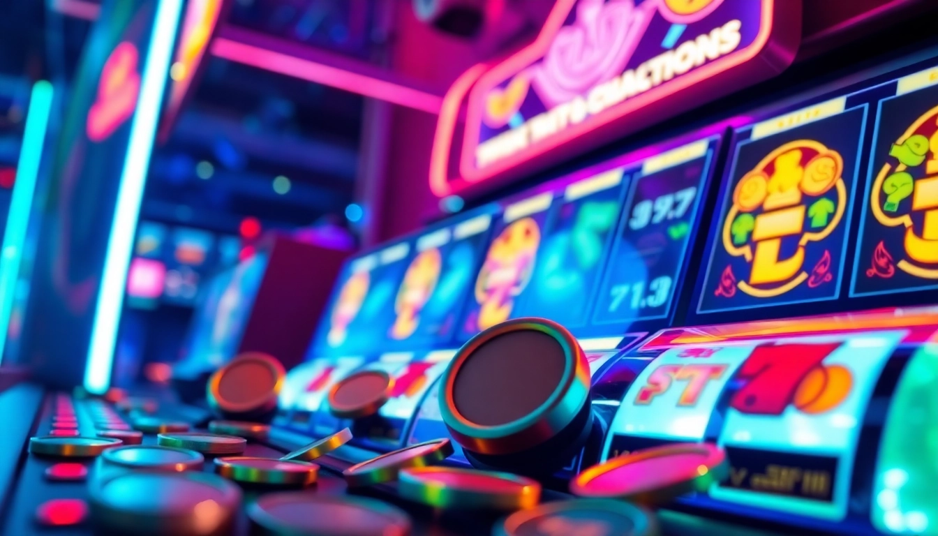 Situs kode4d featuring vibrant online gaming interface with dynamic slot machines and neon lights