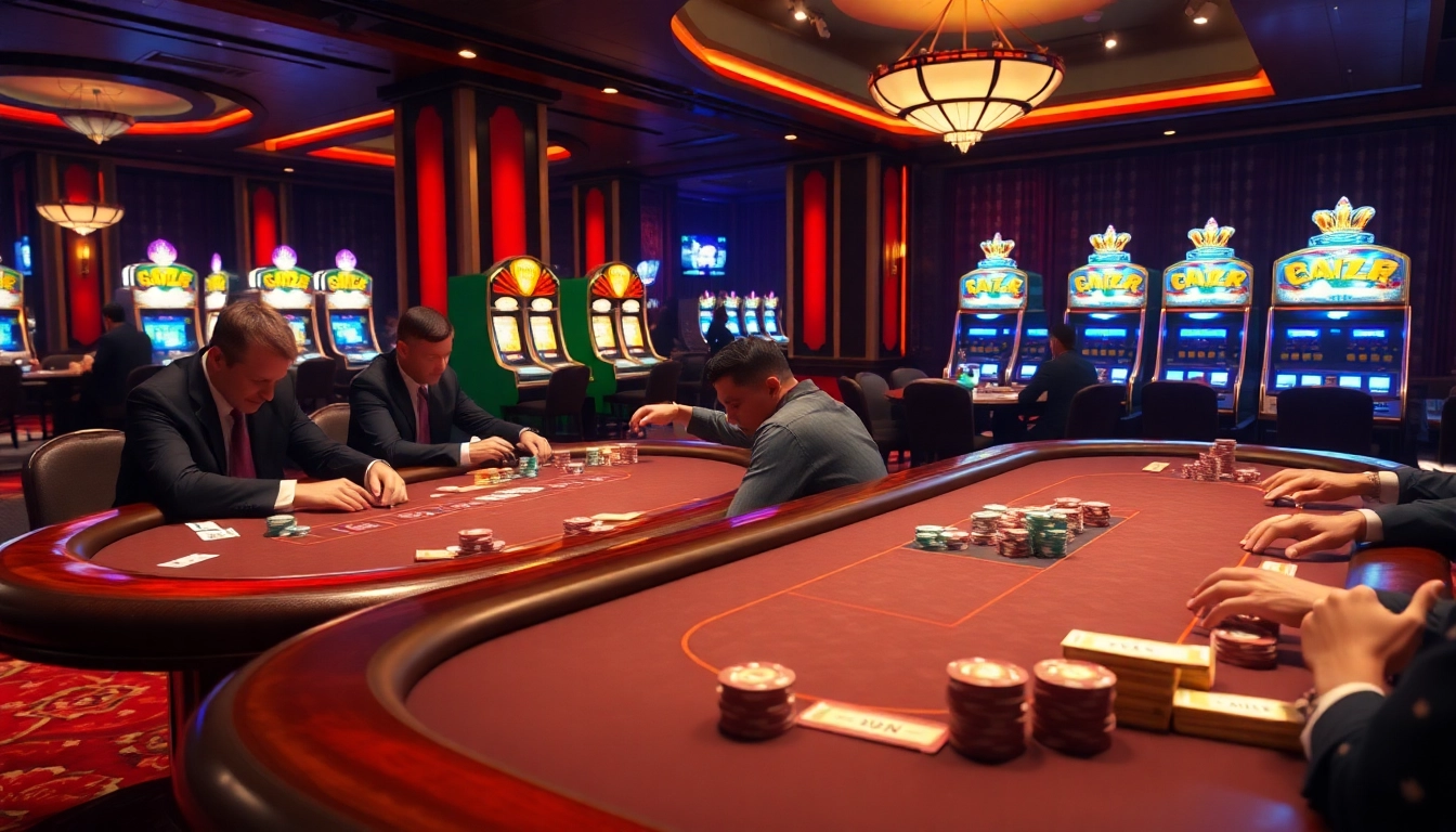 Experience Vmax casino excitement with vibrant poker tables and thrilling gameplay in a luxurious setting.