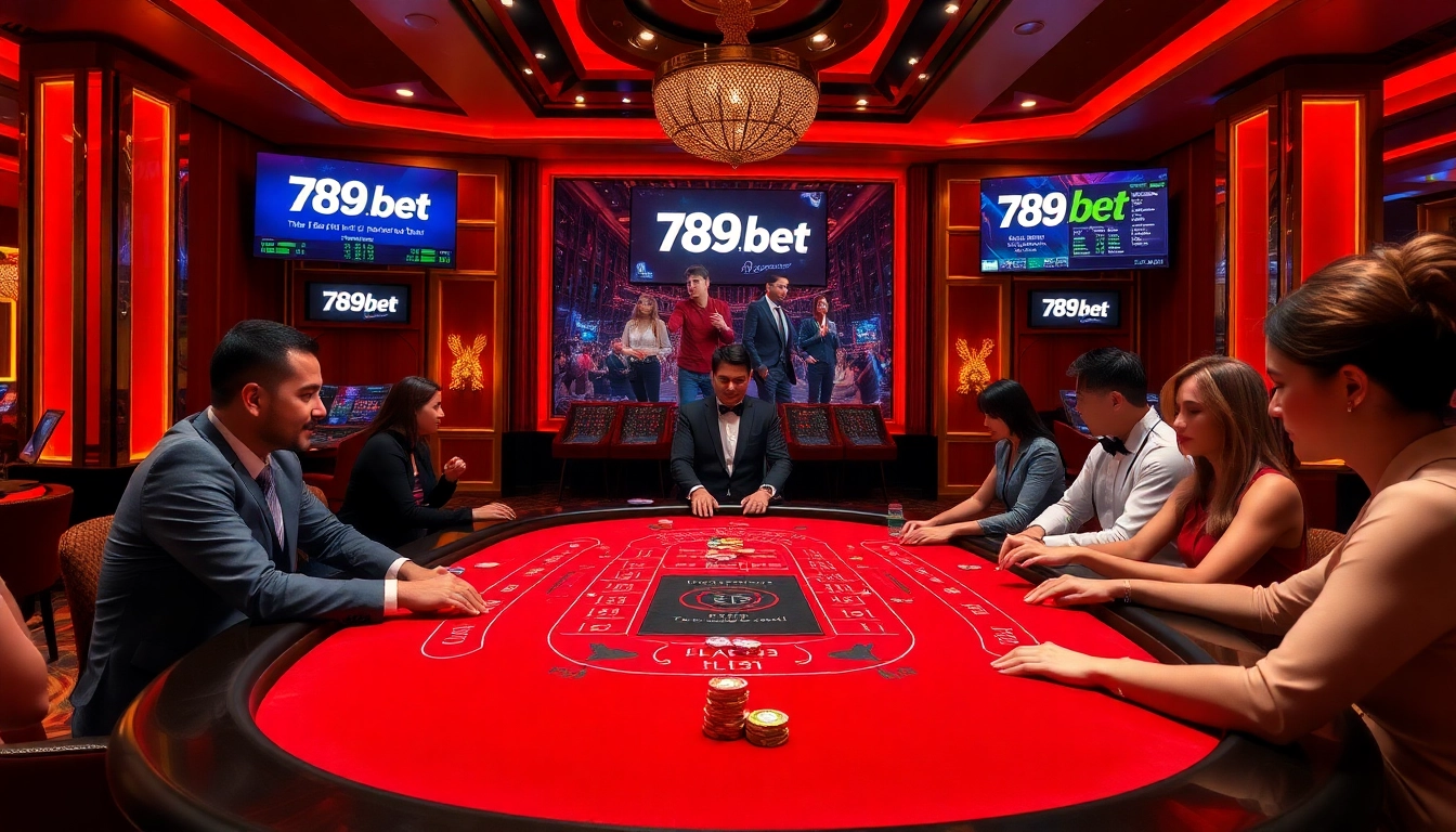 Players enjoying a thrilling game of Baccarat at 789bet's luxurious online casino.