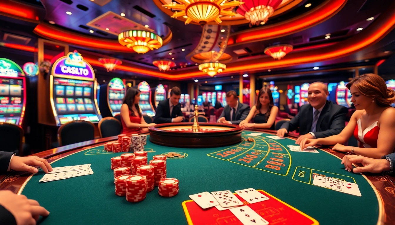 Experience the excitement of c168.io with players engaging at a luxurious casino table and vibrant slot machines.