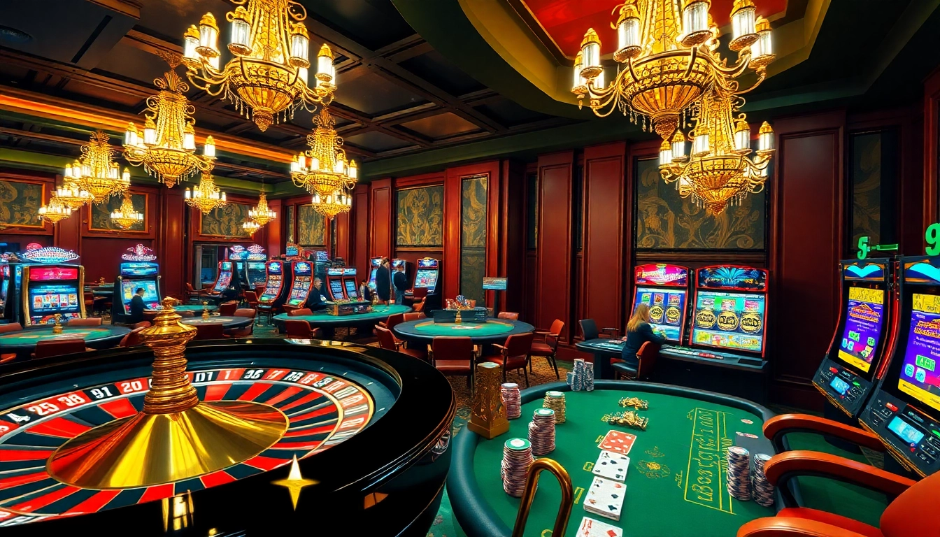 Experience the thrill of the casino with nh88 at a vibrant gambling scene featuring roulette, poker, and slot machines.