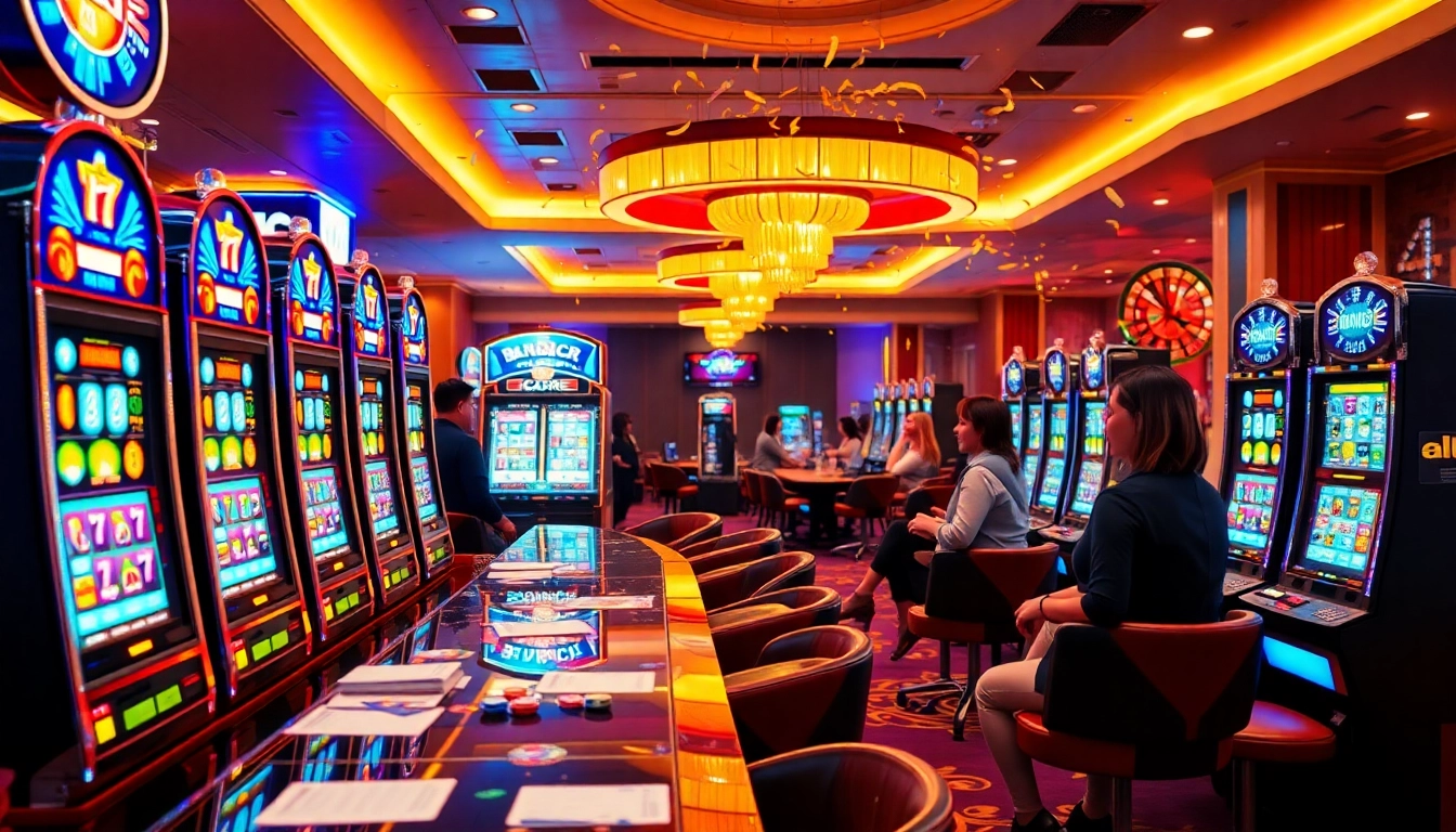 Experience the excitement of slot gacor wins at a vibrant casino with lively players and glowing machines.