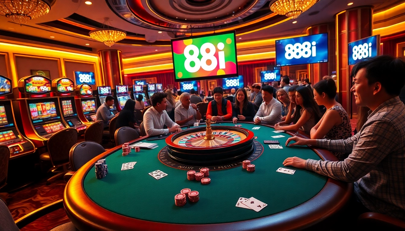 Exciting casino scene showcasing 88i poker and slot action with vibrant colors.