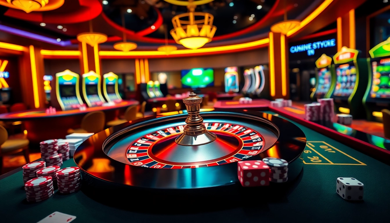 Engaging MK8 online gambling scene with a roulette wheel and poker chips.