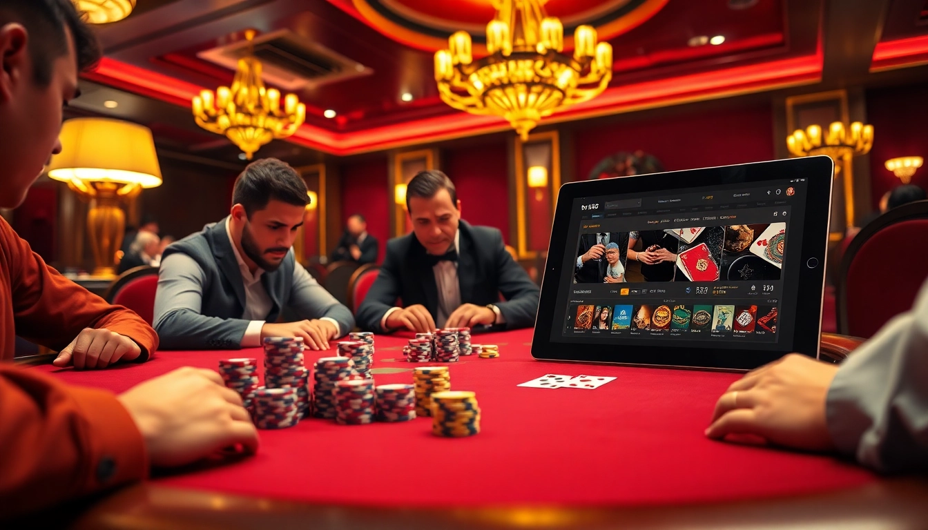 Players winning big at bro138 poker table in a luxurious casino atmosphere.