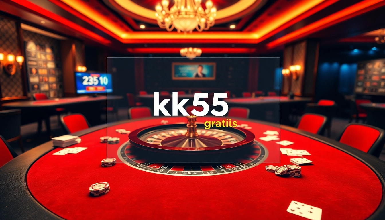 An engaging casino scene highlighting immersive gameplay at kk55.gratis with roulette, chips, and a digital interface.