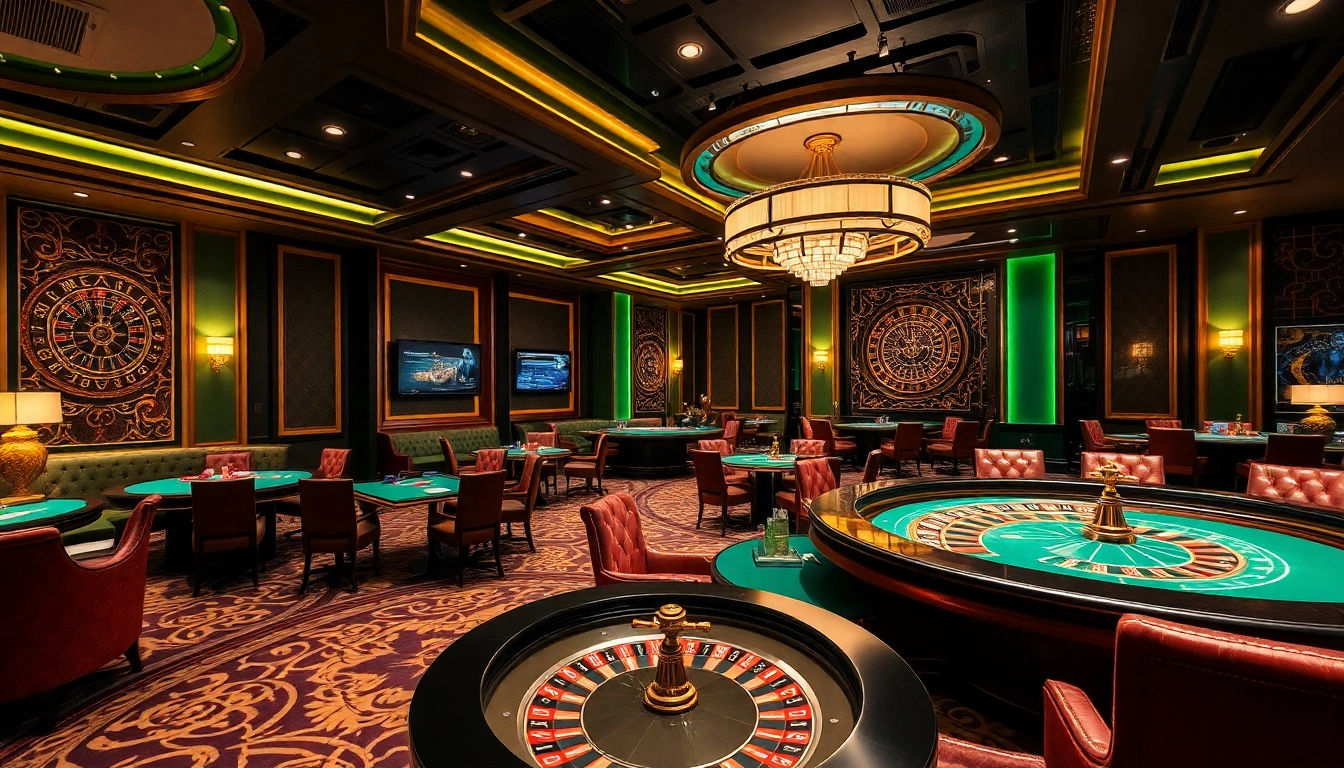 The exclusive atmosphere of Clube VIP HHBET with elegant casino games and VIP players enjoying luxury.