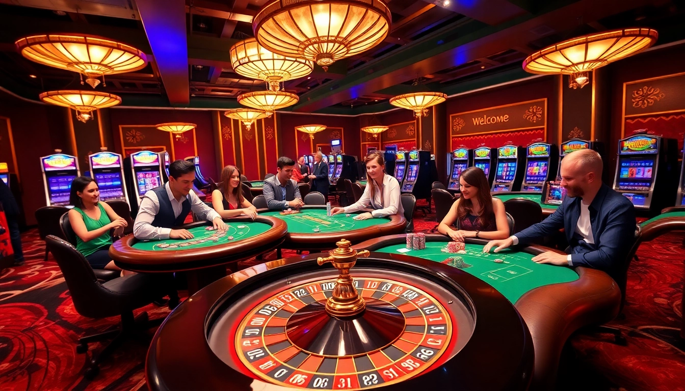 A vibrant game night at 789club with players enjoying poker and roulette in a luxurious casino setting.