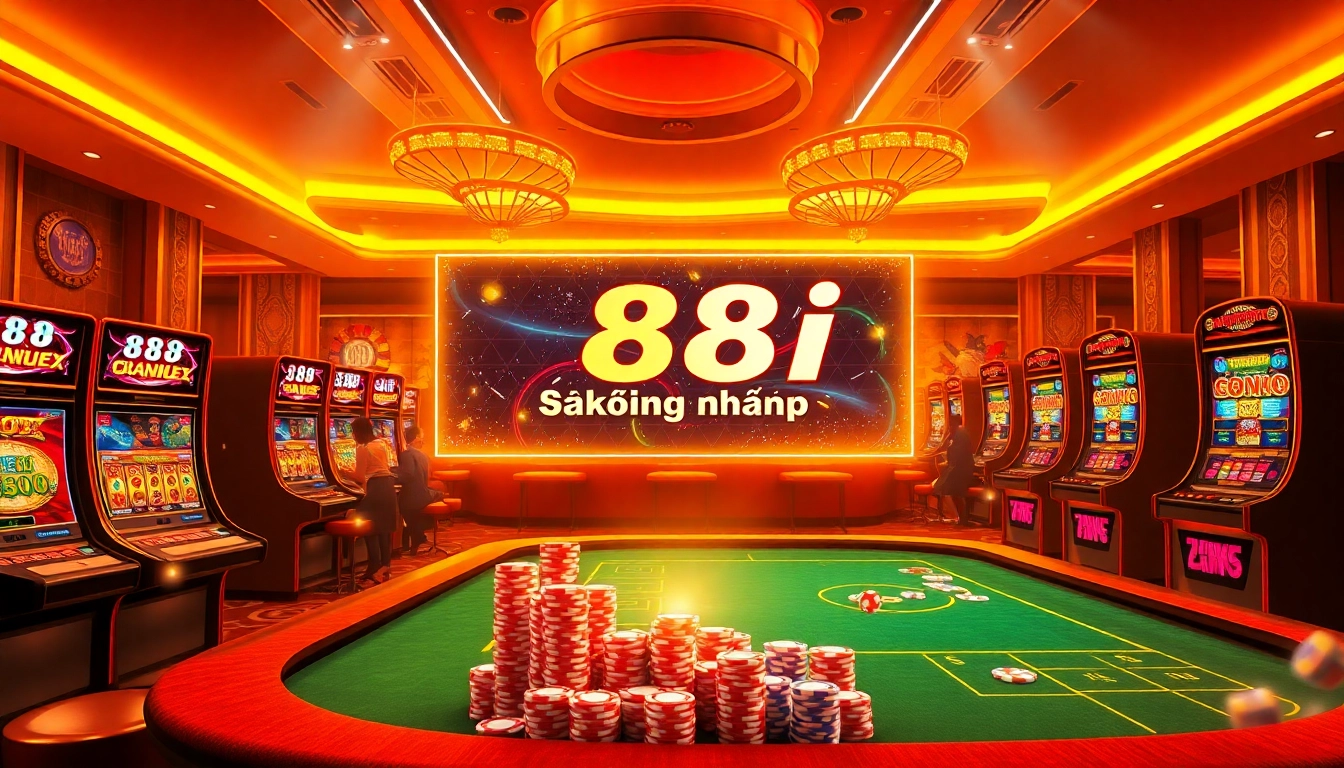 Experience the excitement of online gambling with 88i đăng nhập, vibrant casino elements contrast with luxury.