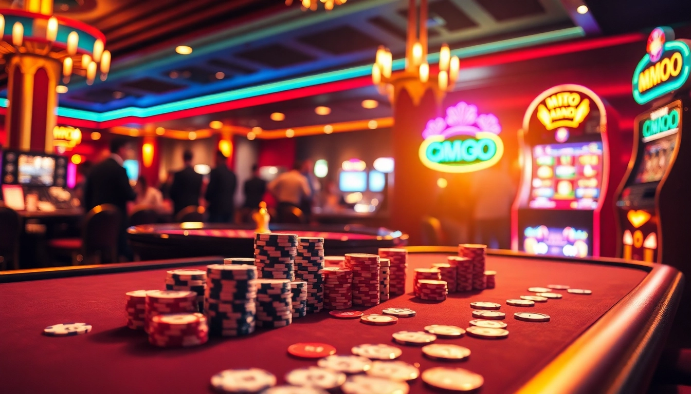 MMOO casino table filled with poker chips and cards, radiating excitement and professionalism.