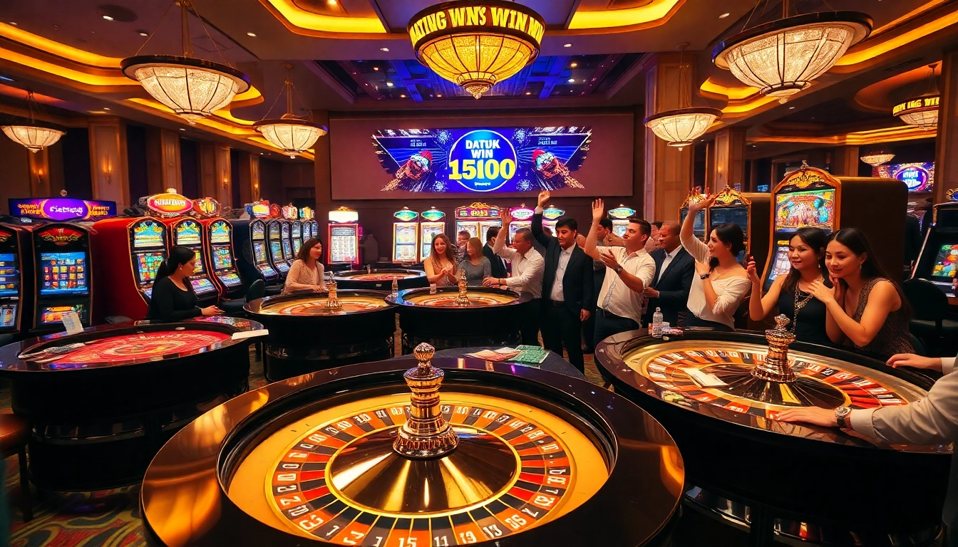 Rasakan sensasi Datuk Win di kasino mewah dengan meja-meja yang penuh warna dan para pemain yang bersemangat.