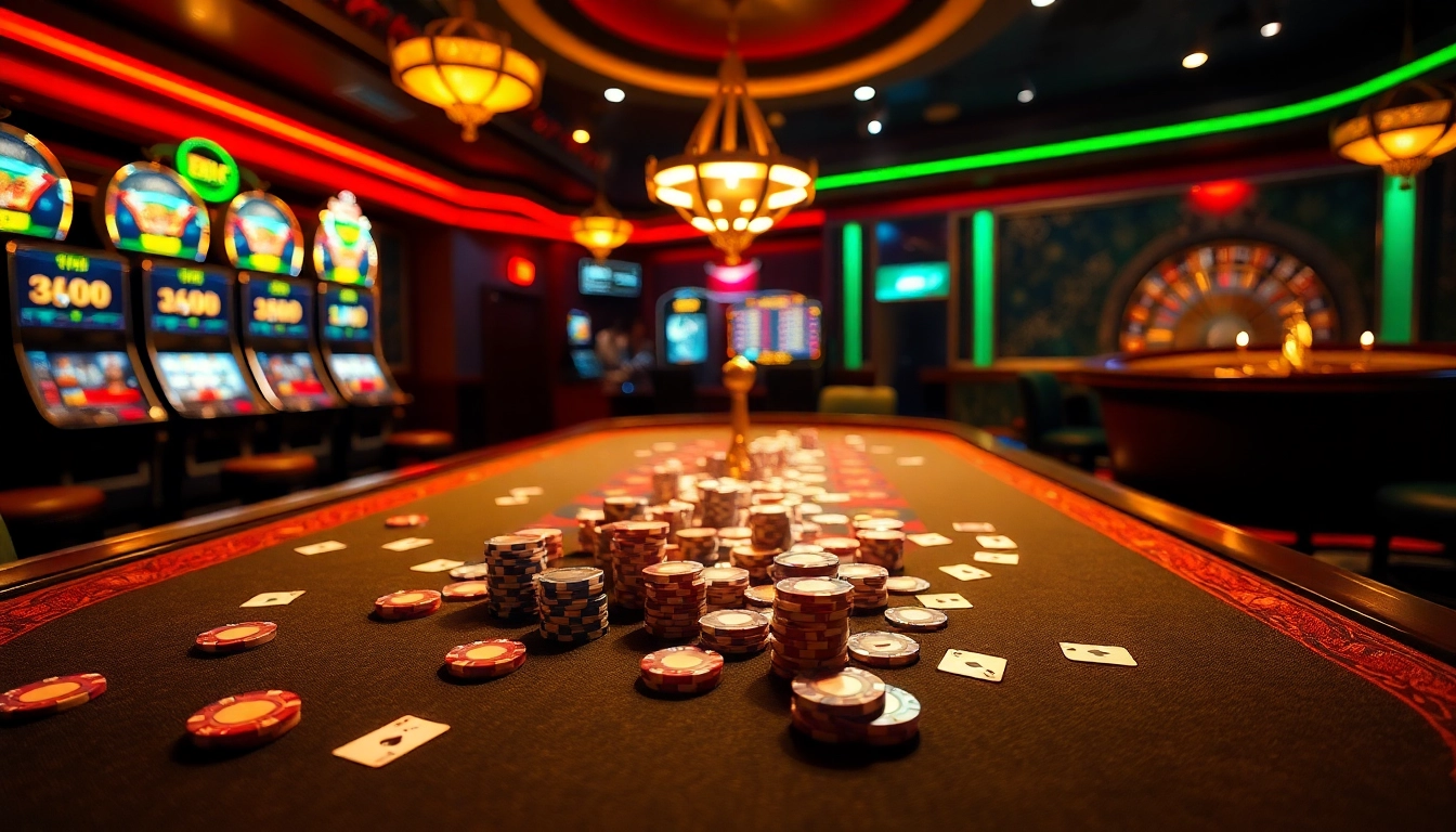 Exciting poker game at Ev88 casino with rich ambiance and vibrant poker chips.