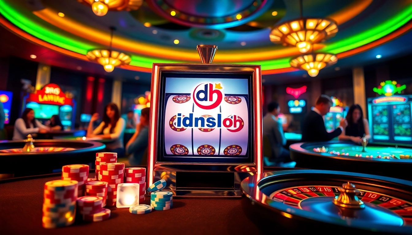 Excited players enjoying the idnslot experience at a vibrant casino.