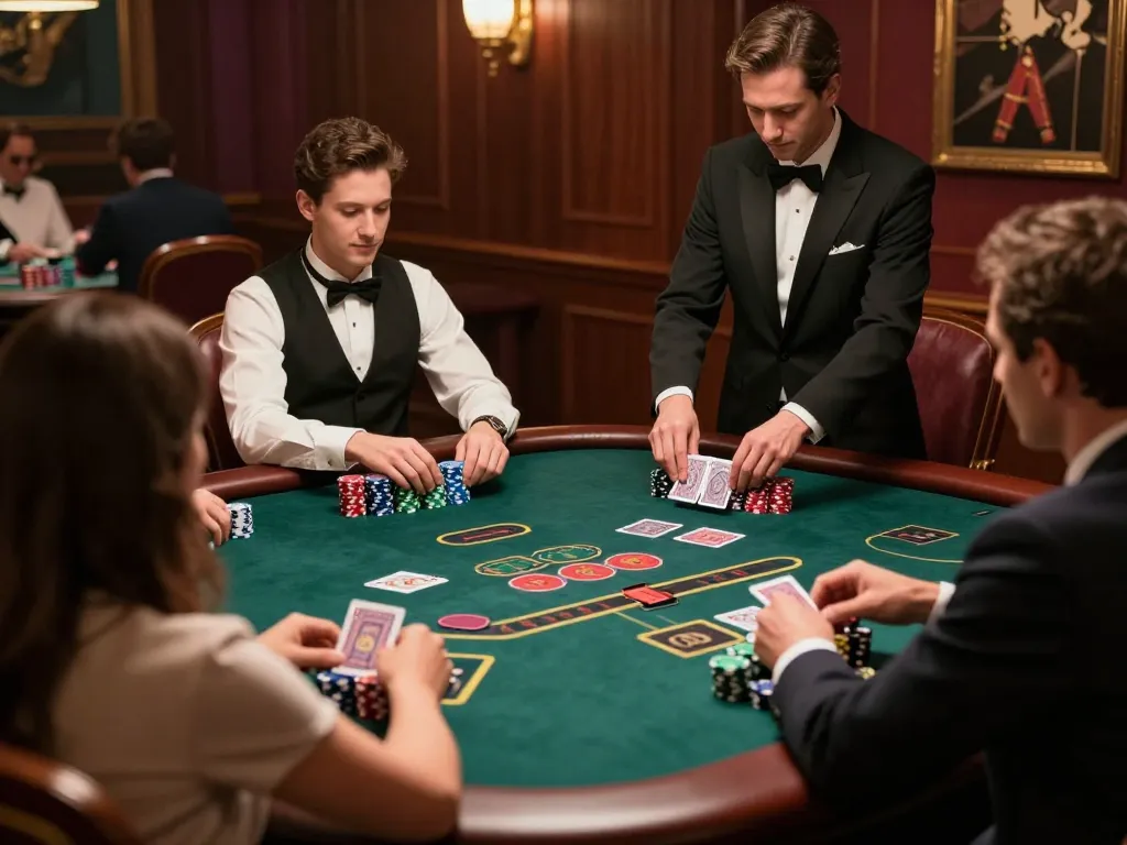 Players enjoy a thrilling game of blackjack at AW8's luxurious casino table.